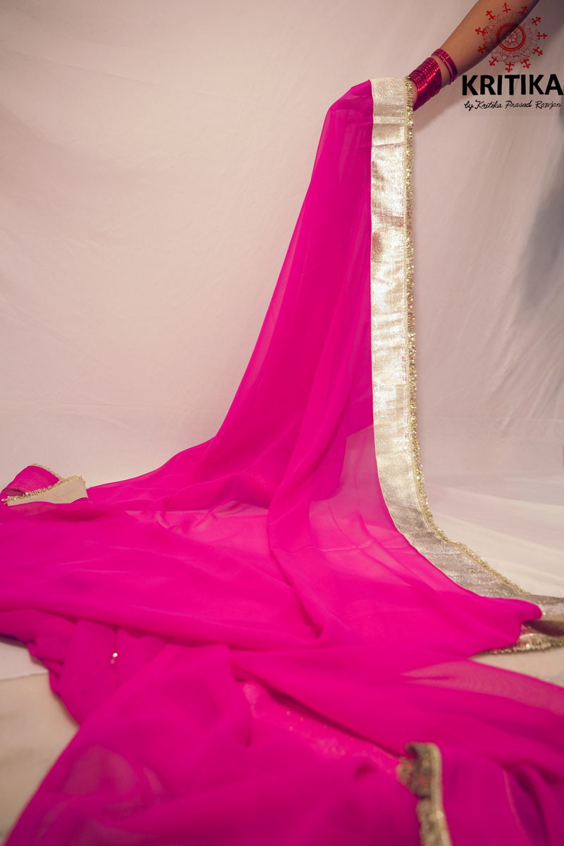 Gota Patti Saree & Designer Blouse Set Gallery Image 3