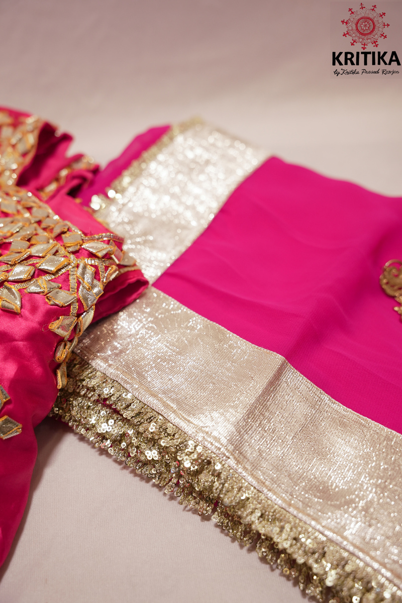 Gota Patti Saree & Designer Blouse Set Gallery Image 5